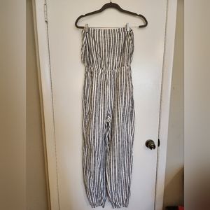Aerie small blue and white stripes jumpsuit in cotton with pockets